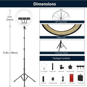 رینگ لایت بیوا مدل RL-02 ظرفیت ۵۵ وات سایز ۱۸ اینچ با سه پایه